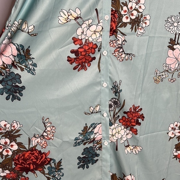 MISSLOOK BLUE FLORAL MAXI BUTTON FRONT DRESS LARGE - Picture 5 of 10